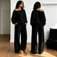 ✨ Nieuwe Look 👗 Dames Off-Shoulder Top & Wide-Leg Broek Set – Casual, Comfortabel & Trendy