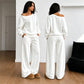 ✨ Nieuwe Look 👗 Dames Off-Shoulder Top & Wide-Leg Broek Set – Casual, Comfortabel & Trendy