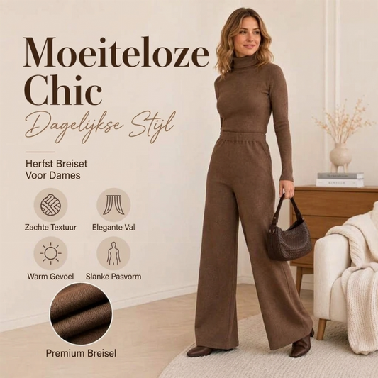 ✨ Elegante Knit Set 🤎 Dames Coltrui Gebreide Top & Wijde Pijpen Broek – Comfortabel, Stijlvol & Zacht