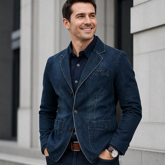 ✨ Moderne Denim Look 🧥 Strakke Heren Denim Colbert – Stijlvolle Pasvorm, Casual Chic & Veelzijdig