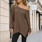 ✨ Trendy Elegantie 🤍 Dames Off-Shoulder Top met Splitzoom – Vrouwelijk, Comfortabel & Modieus