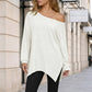 ✨ Trendy Elegantie 🤍 Dames Off-Shoulder Top met Splitzoom – Vrouwelijk, Comfortabel & Modieus