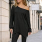 ✨ Trendy Elegantie 🤍 Dames Off-Shoulder Top met Splitzoom – Vrouwelijk, Comfortabel & Modieus
