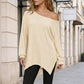 ✨ Trendy Elegantie 🤍 Dames Off-Shoulder Top met Splitzoom – Vrouwelijk, Comfortabel & Modieus
