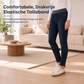 Dames high-waist pull-on slim fit donkerblauwe denim jeans met brede elastische tailleband