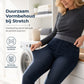 Dames high-waist pull-on slim fit donkerblauwe denim jeans met brede elastische tailleband
