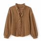 🍂Nieuw & Trendy - Vintage corduroy blouse voor dames met gerimpelde kraag en lange lantaarnmouwen ✨ retro look, zacht corduroy, opvallende lantaarnmouwen en gerimpelde kraag