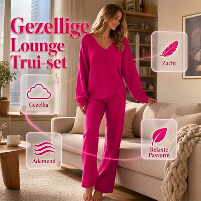🔥 Vandaag Extra Voordelig - Dames gebreide V‑hals trui en wijde pijpen broek set ✨ V‑hals gebreid materiaal wijde pijpen complete set