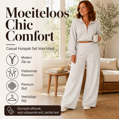 🔥 Vandaag Extra Voordelig - Dames cropped sweatshirt met rits en wijde broek set ✨ cropped rits top wijde broek trendy set