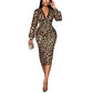 💎 Exclusieve Deal 🐆 Damesjurk van Kant met Luipaardprint, V-Hals & Lanternmouwen – Elegante Midi-Lengte & Vrouwelijke Uitstraling