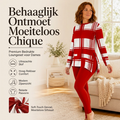 Damesset met bedrukte langemouwen top en leggings ✨ bedrukt patroon zacht materiaal 2‑delige set