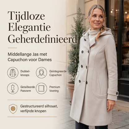 Damesjas met capuchon en dubbele knoopsluiting van keperstof ✨ capuchon dubbele knoopsluiting stevige keperstof