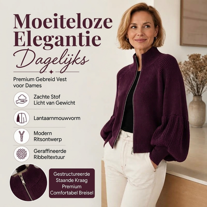 ✨ Nieuwe Look 💫 Dames Gebreide Trui met Lanternmouwen en Rits – Comfortabel, Elegant & Trendy