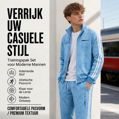 ✨ Nieuwe Look 💫 Heren Set met Geometrische Print, Jack met Volledige Ritssluiting en Broek – Comfortabel, Stoer & Trendy