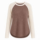 ✨ Nieuwe Look 💫 Vrouwen Western Ranch Stijl Raglan Lange Mouw Gebreid Top met Gestructureerde Wafelstof en Gebogen Zoom – Stoer, Comfortabel & Trendy