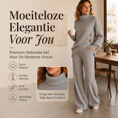 ✨ Nieuwe Look 💫 Dames Gebreide Coltrui & Broekwijde Panten Set – Comfortabel, Vrouwelijk & Trendy