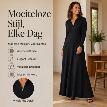 ✨ Nieuw Binnen 🍂 Dames Gebreide Geribbelde Maxi Jurk met Capuchon – Zacht, Comfortabel & Elegant 👗