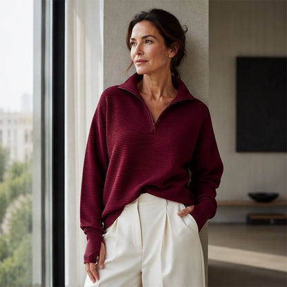✨ Nieuw Favoriet 🍂 Dames Trui met Halve Rits en Ronde Hals – Comfortabel, Veelzijdig & Modern 🤍