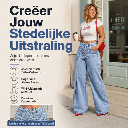 🔥 Trend Alert ✨ Trendy Damesjeans met Asymmetrische Overlap & Wijde Pijpen – Modern, Comfortabel & Flatterend 👖
