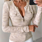 ✨ Nieuwe Look 💫 Dames Gebreid Topje met Lange Mouwen V‑hals en Halve Rits – Trendy Zacht & Stijlvol