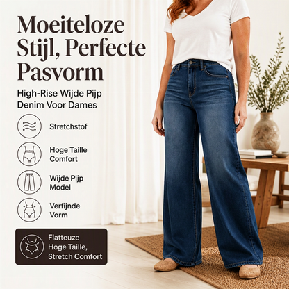 🔥 Modieuze Keuze 💫 Dames Hoge Taille Jeans met Wijde Pijpen en Stretch – Comfortabel Flatterend & Modieus