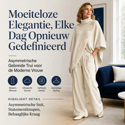 🛍️ Must‑have Item 💫 Dames Asymmetric Col Poncho Gebreide Trui – Uniek Zacht & Opvallend Ontwerp