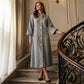 🌸 Nieuwe Collectie — Dames maxi‑jurk van geribbreid breisel met lantaarnmouwen ✨ vloeiende pasvorm stijlvol voor allerlei gelegenheden