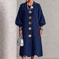 🌸 Nieuwe Collectie — Dames maxi‑jurk van geribbreid breisel met lantaarnmouwen ✨ vloeiende pasvorm stijlvol voor allerlei gelegenheden