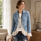 Dames jeansjas met revers en kantzoom
