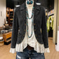 Dames jeansjas met revers en kantzoom