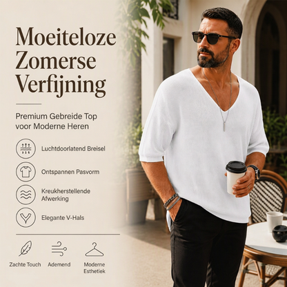 💎 Exclusieve Deal — Heren casual V‑hals gebreid T‑shirt ✨ zacht materiaal comfortabele pasvorm voor dagelijks gebruik