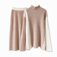 🍂 Herfst/Winter Deal ✨ Dames Colour Block Gebreide 2-Delige Set – Warme Pullover Trui & Elegante Rok voor een Chique Look