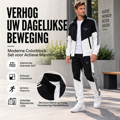 🔥 Trend Deal ✨ Heren Colorblock Trainingsset met Ritsjas & Broek met Trekkoord – Comfortabele Casual 2-Delige Set