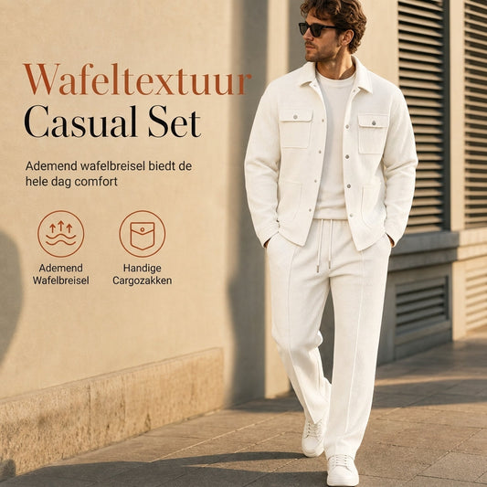 ✨ Nieuwe Collectie 💎 Heren Casual Wafelgebreide Set met Jack & Broek – Comfortabele 2-Delige Outfit voor Elke Dag