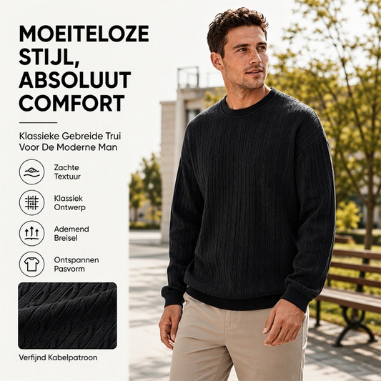 ❄️ Winter Favoriet ✨ Heren Kabelgebreide Trui met Ronde Hals – Klassieke Warme Trui met Comfortabele Pasvorm