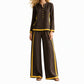🔥 Tijdelijke Korting ✨ Dames Colorblock 2-Delige Set met Lange Mouwen Top & Wijde Pantalon – Trendy Design en Comfortabele Pasvorm