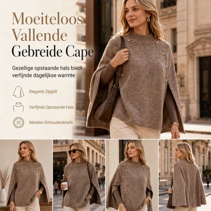 Dames Gebreide Cape Poncho Trui met Knopen
