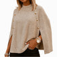 Dames Gebreide Cape Poncho Trui met Knopen