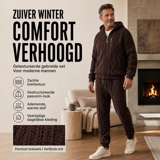 ❄️ Winter Comfort 🧥 Heren Jacquard Hoodie Set van Milk Velvet – Zacht, Warm & Casual Design Voor Koude Dagen