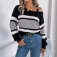 ✨ Nieuwe Collectie 🤍 Dames Gestreepte Trui met Off-Shoulder Design – Casual Elegante Look, Comfortabele Pasvorm & Trendy Stijl