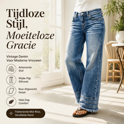 ✨ Trend Alert 👖 Vintage Damesjeans met Wijde Pijpen & Rafelzoom – Tijdloze Denimstijl en een Relaxte Pasvorm 🤎