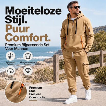❄️ Winter Deal 🔥 Warme Heren Set met Half-Zip Hoodie & Cargobroek – Comfortabele Pasvorm en Stoere Casual Look 👖