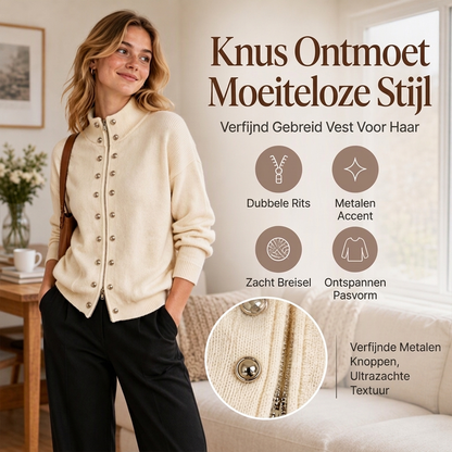 ✨ Tijdloze Elegantie 🤎 Dames Gebreid Vest met Opstaande Kraag & Dubbele Knoopsluiting – Chic, Veelzijdig en Comfortabel 👗