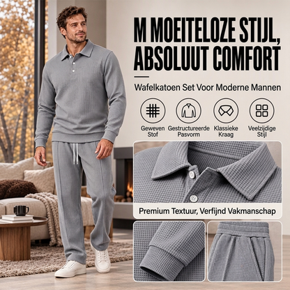 🔥 Tijdelijke Korting – Casual Heren Set 👕 Wafelgebreide Top & Lange Broek – Comfortabele Pasvorm en Moderne Stijl ✨