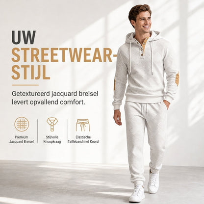 🔥 50% KORTING ✨ Heren 2-Delige Jacquard Trainingspak – Casual Hoodie met Bijpassende Joggingbroek, Comfortabel & Stijlvol voor Herfst en Winter 👕