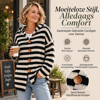 🍂 50% KORTING ✨ Gestreept Gebreid Damesvest met Capuchon – Casual, Comfortabel & Tijdloos Stijlvol 🧶