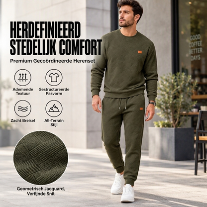 Casueel sportset voor heren van gestructureerd jacquardweefsel