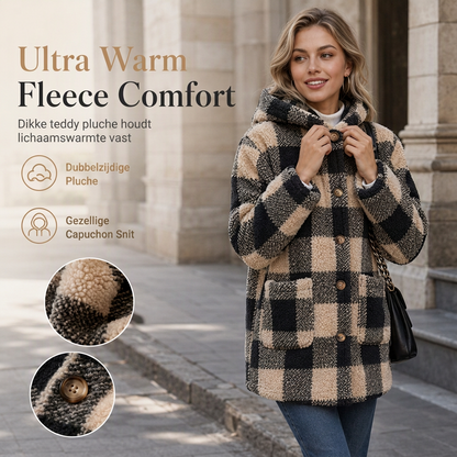 Dames Lange Mouwen Geruite Capuchonjas van Namaak Shearling
