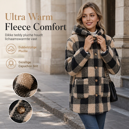 Dames Lange Mouwen Geruite Capuchonjas van Namaak Shearling