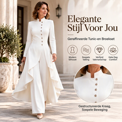 ✨ Elegante Lange Damesmantel 🧥 & Wijde Broek Set, Chique Outfit voor Werk & Feest ✨